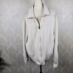 American Living Size XXL Cream Zip Front Cardigan Corduroy Elbow Patches